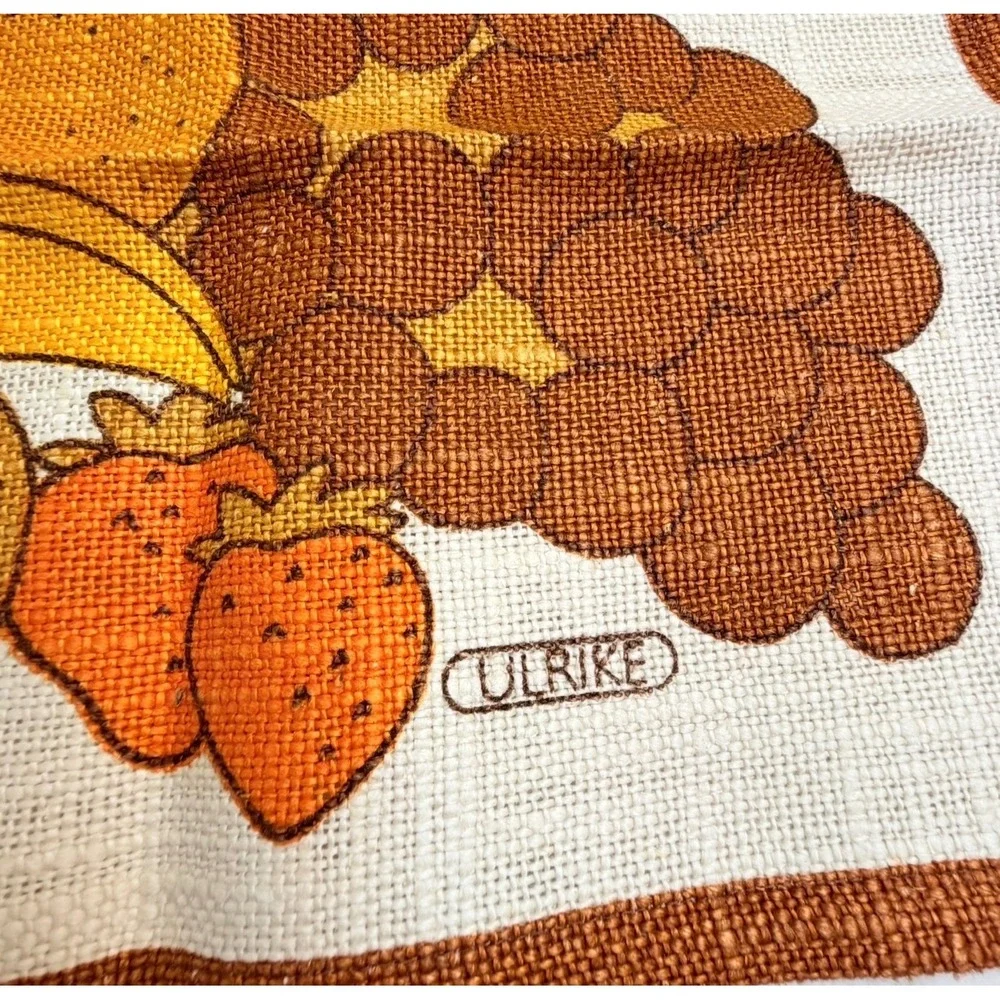 Vintage Ulrike Linen Tea Towel Fruit Harvest Graphic Orange Brown 70s Retro